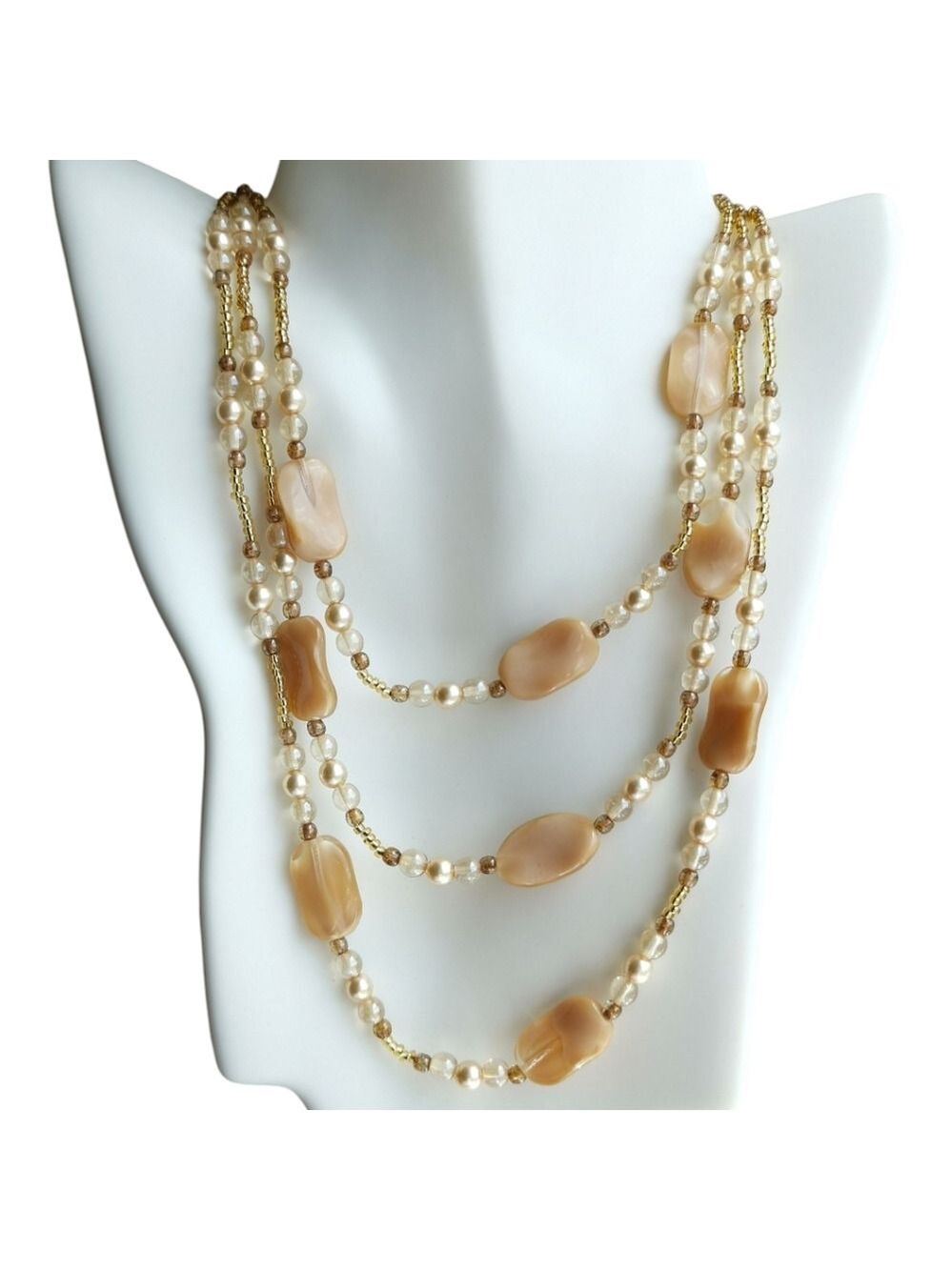 Vintage Three strand Necklace Caramels with Pearl Crystal